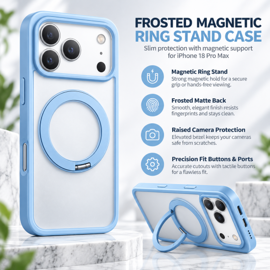 Transparent Magnetic Phone Case with Ring Stand for iPhone 18 Pro – Sky Blue Transparent Magnetic Phone Case with Ring Stand for iPhone 18 Pro – Sky Blue