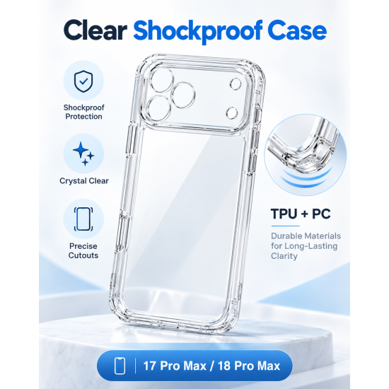 Shockproof Clear TPU + PC Case for iPhone 18 Pro Max / iPhone 17 Pro Max Shockproof Clear TPU + PC Case for iPhone 18 Pro Max / iPhone 17 Pro Max