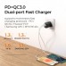 20W Dual Type-C USB 3.0 Port Fast Travel Charger Black
