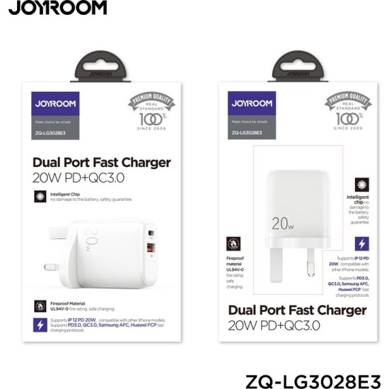 Joyroom ZQ-LG3028E3 20W PD Fast Charger British Regulatory White Joyroom ZQ-LG3028E3 20W PD Fast Charger British Regulatory White