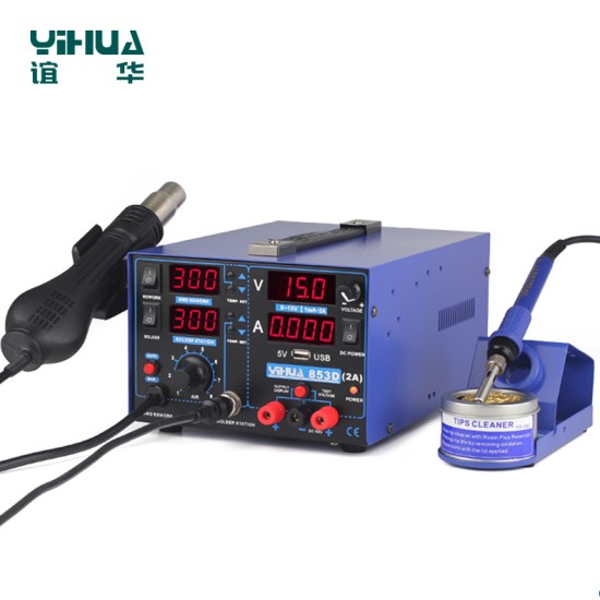 YIHUA 853D 2A 3in1 Soldering Iron USB 2A Rework Station Desolder Hot Air