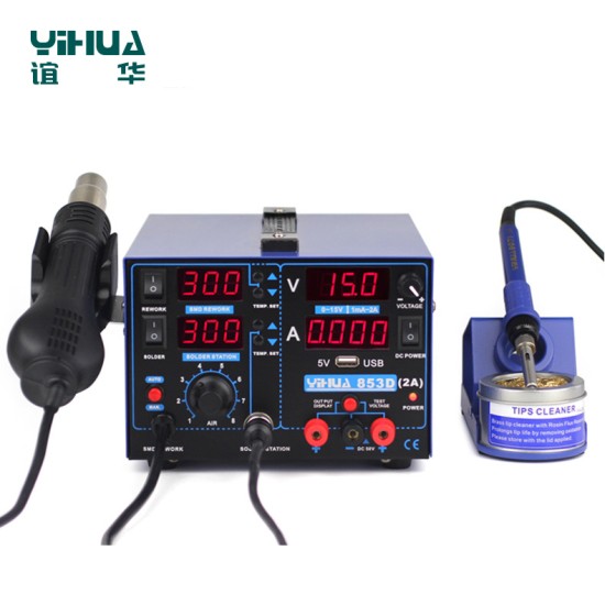 YIHUA 853D 2A 3in1 Soldering Iron USB 2A Rework Station Desolder Hot Air