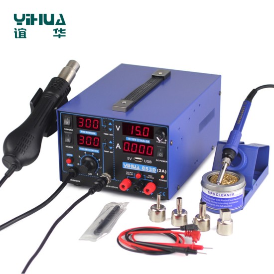 YIHUA 853D 2A 3in1 Soldering Iron USB 2A Rework Station Desolder Hot Air
