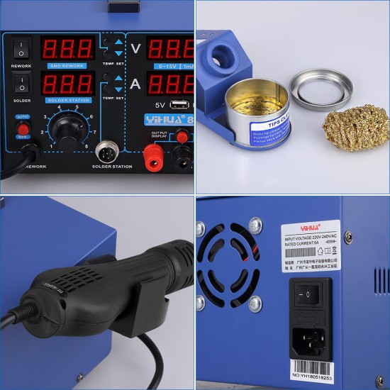 YIHUA 853D 2A 3in1 Soldering Iron USB 2A Rework Station Desolder Hot Air