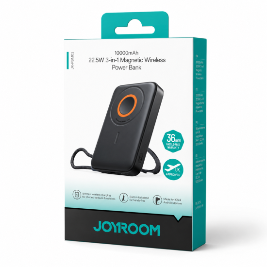 Joyroom JR-PBM02 10000mAh 22.5W 3-in-1 Magnetic Wireless Power Bank-black Joyroom JR-PBM02 10000mAh 22.5W 3-in-1 Magnetic Wireless Power Bank-black