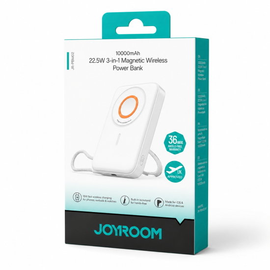 Joyroom JR-PBM02 10000mAh 22.5W 3-in-1 Magnetic Wireless Power Bank-White Joyroom JR-PBM02 10000mAh 22.5W 3-in-1 Magnetic Wireless Power Bank-White