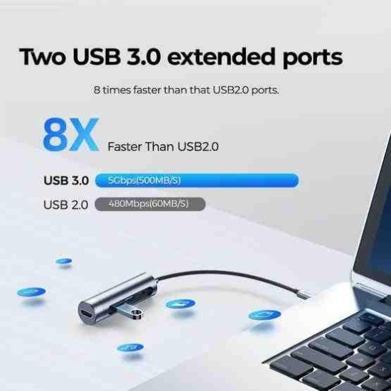 Joyroom S-H113 USB3.0+2+HDMI+Type C HUB Space Grey