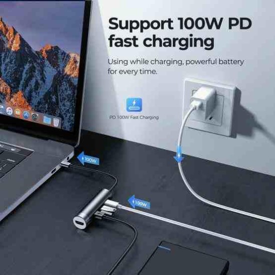 Joyroom S-H113 USB3.0+2+HDMI+Type C HUB Space Grey