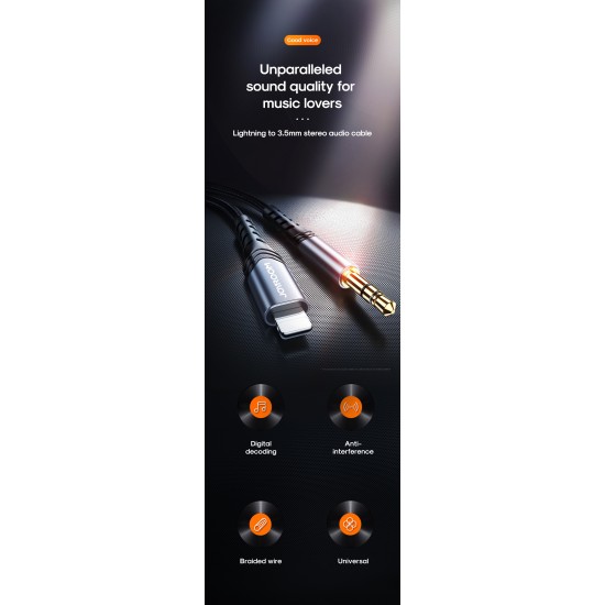 Joyroom Sy-a02 Lightning To 3.5mm Aux Cable Headphone Audio Adapter Converter, 2m