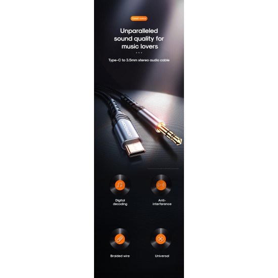 Joyroom Sy-a03 1m Type-c To 3.5mm Hi-fi Audio Cable - Black