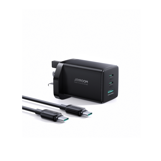 Joyroom GaN Ultra TCG01 65W 2C1A Fast Charger-Black+100W C to C Cable 1.2m Black (UK)