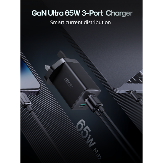 Joyroom GaN Ultra TCG01 65W 2C1A Fast Charger-Black+100W C to C Cable 1.2m Black (UK)