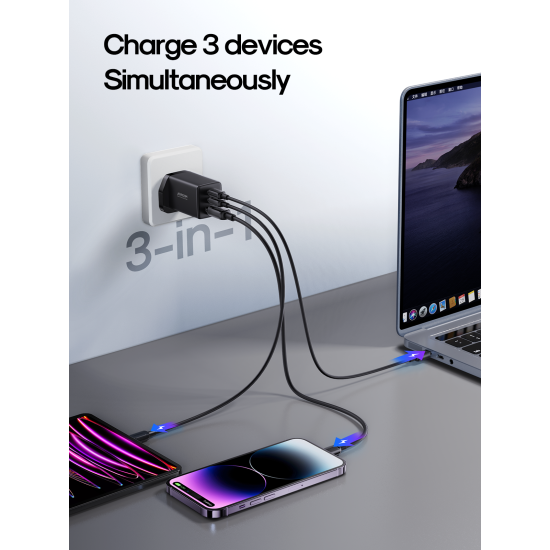 Joyroom GaN Ultra TCG01 65W 2C1A Fast Charger-Black+100W C to C Cable 1.2m Black (UK)