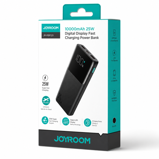 Joyroom JR-PBF20 25W Digital Display Fast Charging Power Bank 10000mAh-Black Joyroom JR-PBF20 25W Digital Display Fast Charging Power Bank 10000mAh-Black