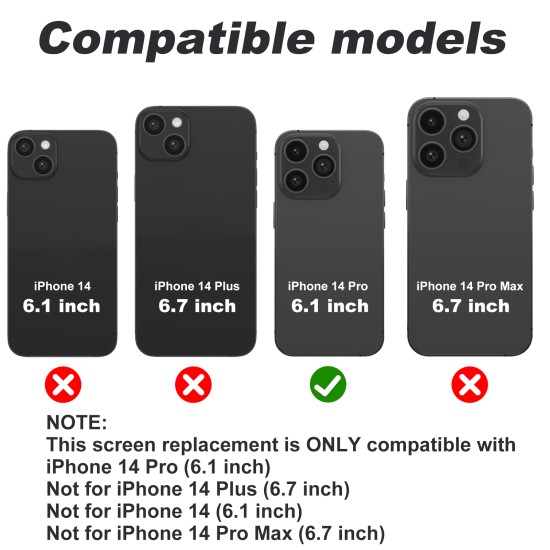 JH | Replacement LCD | For iPhone 14 Pro | HD Plus | Black