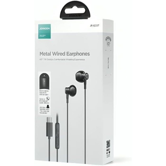 Joyroom JR-EC07 TYPE-C Series Metal Half In-Ear Wired Earphones-Black
