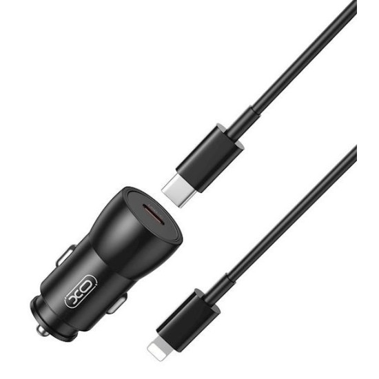XO CC57 Smart Metal Single C Port PD25W Car Charger + Lightning Cable Black