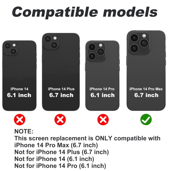 JH | Replacement LCD | For iPhone 14 Pro Max | HD Plus | Black
