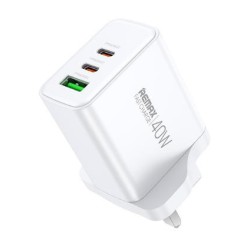 Remax RP-U123 Kiddy Series UK 40W 1A+2C Fast Charger White Remax RP-U123 Kiddy Series UK 40W 1A+2C Fast Charger White