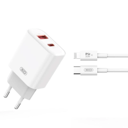 XO | Fast Charging Charger with Type-C cable | CE12 | CE12 (UK) USB-C 20W/USB-A 18W | White