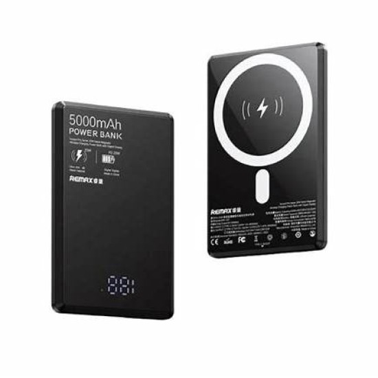 Remax RPP-107 20W Metal Magnetic Wireless Charging 5000mAh Power Bank with Digital Display Black