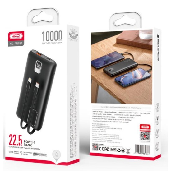 XO PR184 (PD20W/QC18W) digital light display 10000mAh Black XO PR184 (PD20W/QC18W) digital light display 10000mAh Black