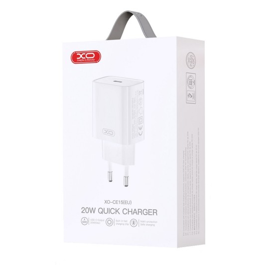 XO CE15 (UK) PD20W USB-C fast charging charger with Type-C cable White