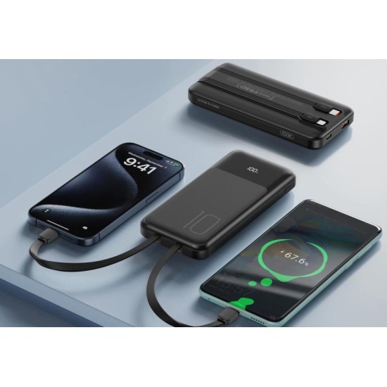 XO PR248 USB-C 20W/USB-A 22.5W Digital Display Fast Charging Mobile Power (comes with TYPE-C, Lightning cable) 10000mAh Black