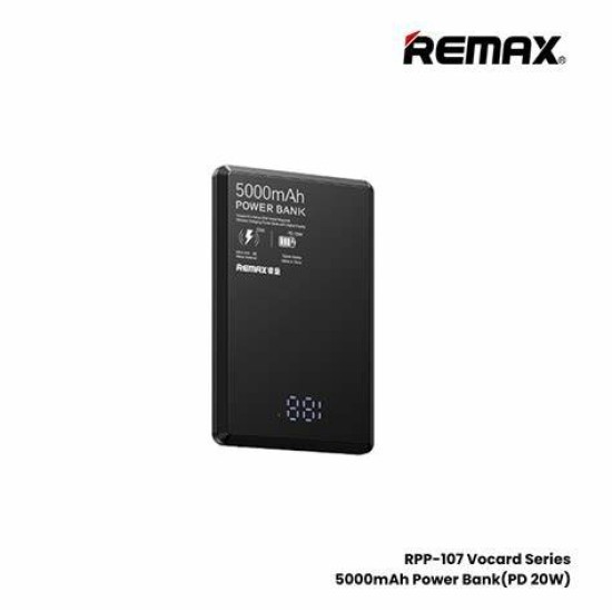 Remax RPP-107 20W Metal Magnetic Wireless Charging 5000mAh Power Bank with Digital Display Black