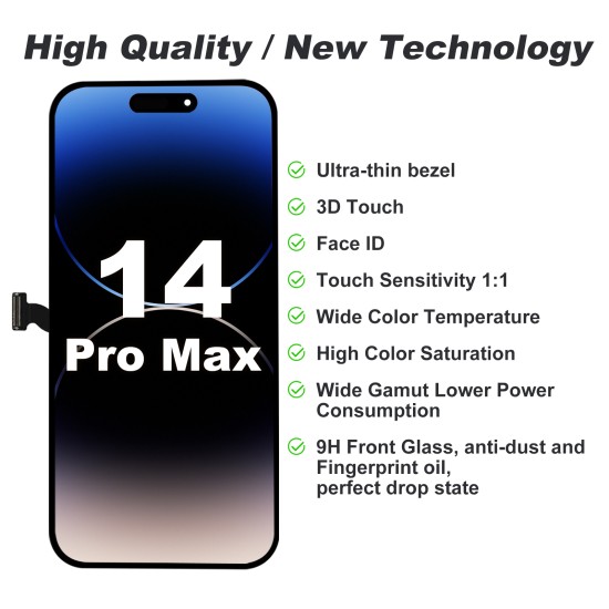 JH | Replacement LCD | For iPhone 14 Pro Max | HD Plus | Black
