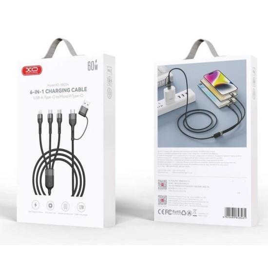 XO NB254 6-in-1 multifunctional data cable Black