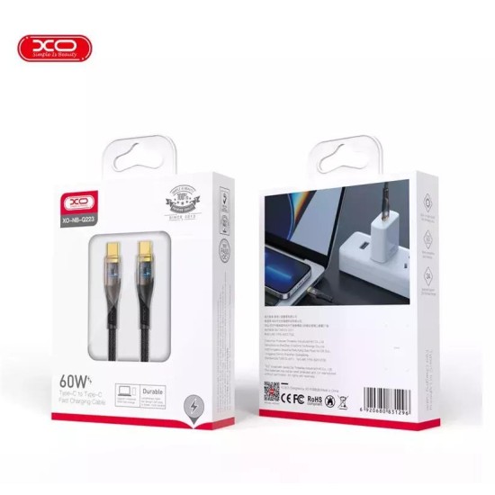 XO NB-Q223B Transparent Gold Plated Series Type-c to Type-c 60W Braided Data Cable Black XO NB-Q223B Transparent Gold Plated Series Type-c to Type-c 60W Braided Data Cable Black