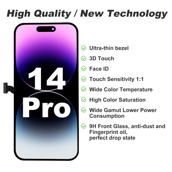 JH | Replacement LCD | For iPhone 14 Pro | HD Plus | Black