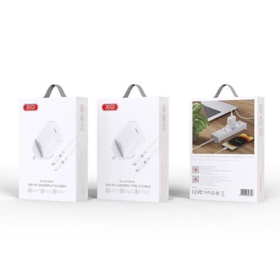 XO CE15(UK) PD20W USB-C fast charging charger with Lightning cable(Materials are CE certified)