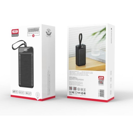 XO PR158 3-Input 3-output Large capacity fast charging power bank with light PD20W/QC22.5W 50000mAh Black