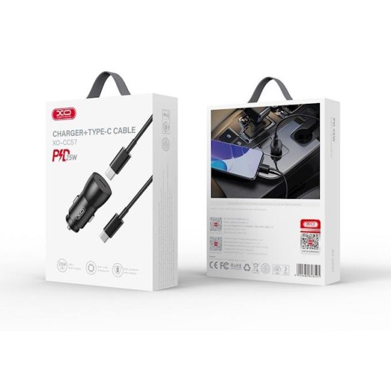 XO CC57 Smart Metal Single C Port PD25W Car Charger + Type- C Cable Set Black XO CC57 Smart Metal Single C Port PD25W Car Charger + Type- C Cable Set Black