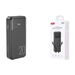 XO PR249 USB-C 20W/USB-A 22.5W Digital Display Fast Charging Mobile Power (comes with TYPE-C, Lightning cable) 20000mAh Black