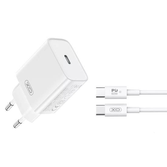 XO CE15 (UK) PD20W USB-C fast charging charger with Type-C cable White