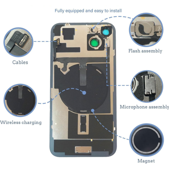Replacement Back Glass Housing+Original Parts Cable For iPhone 15 Pro Black