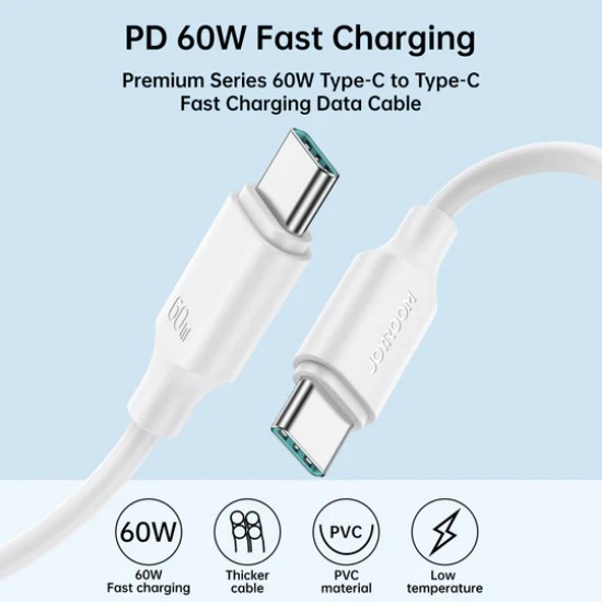 Joyroom | Type-C to Type-C Fast Charging Data Cable | S-CC060A9 | 60W 1M | White Joyroom | Type-C to Type-C Fast Charging Data Cable | S-CC060A9 | 60W 1M | White