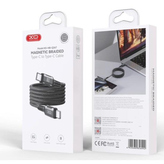 XO NB-Q267 Magnetic Braided Type-c to Type-c 60W Data Cable 1M Black