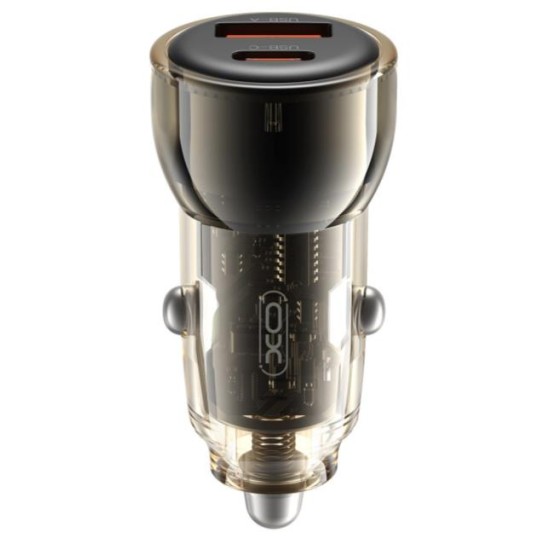 XO CC60 Smart Transparent Car Charger A30+C30 Simultaneous 60W+Type-c Data Cable Set Black