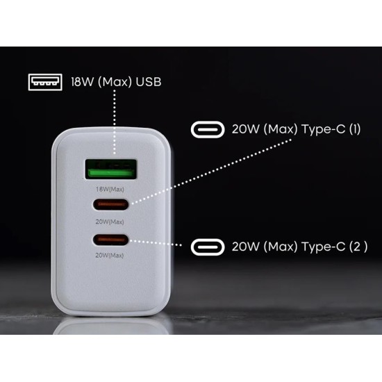 Remax RP-U123 Kiddy Series UK 40W 1A+2C Fast Charger White Remax RP-U123 Kiddy Series UK 40W 1A+2C Fast Charger White