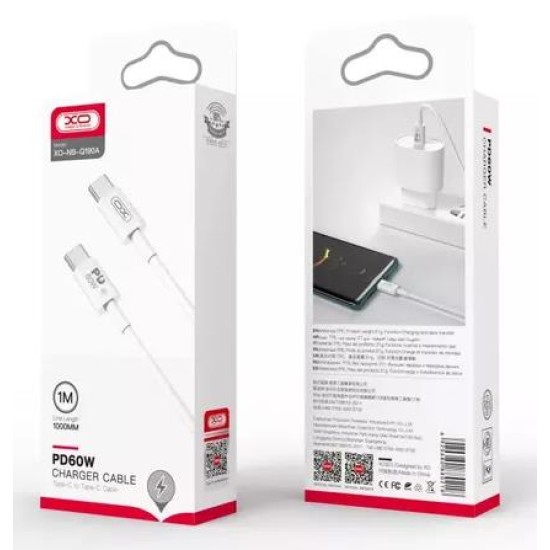 XO NB-Q190A Type-c to Type-c 60W 1M Charger Cable White XO NB-Q190A Type-c to Type-c 60W 1M Charger Cable White