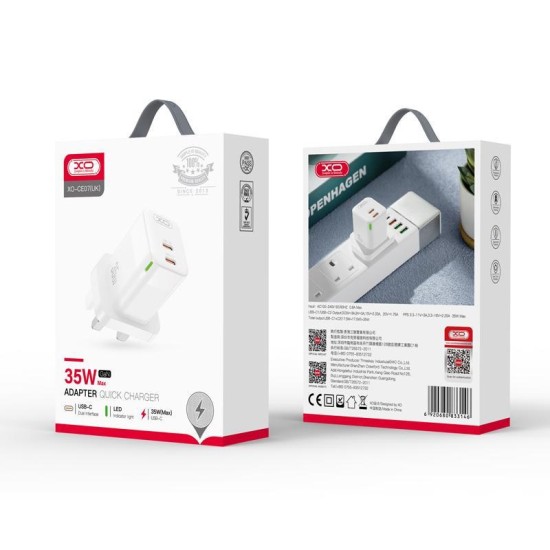 XO CE07(UK) Dual PD 35W GaN lamp display fast Charger White XO CE07(UK) Dual PD 35W GaN lamp display fast Charger White