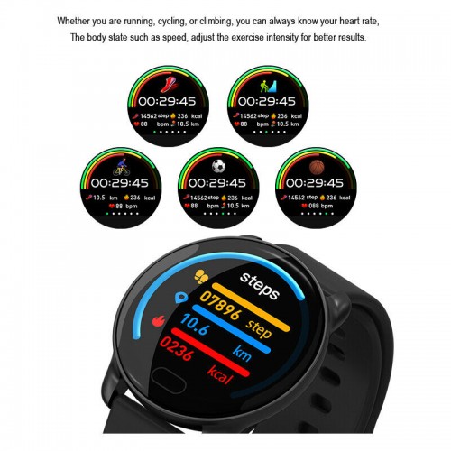 Smart Watch Tracker Fitness Blood Pressure Heart Rate For Android iOS Waterproof Black 