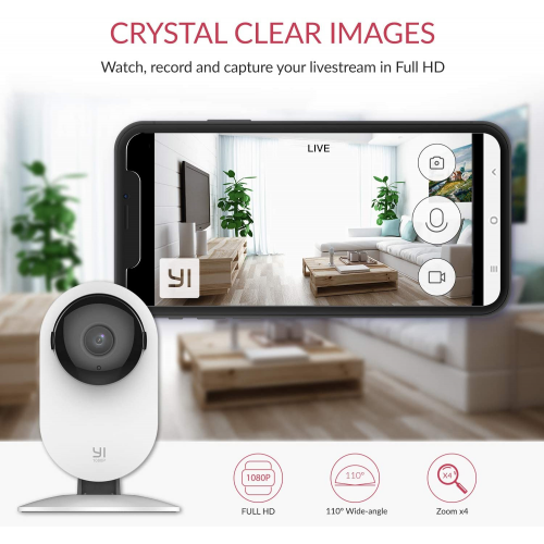 YI Smart Security Camera, 1080p Wifi Home Indoor Camera  White  Refurbished