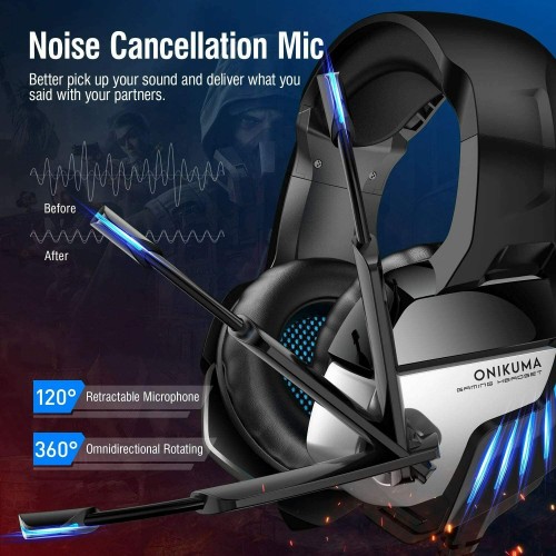Onikuma Gaming Headphone Headset For K5 Pro LED Light Noise Cancellation Blue