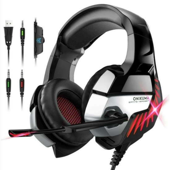 Onikuma Gaming Headphone Headset For K5 Pro LED Light Noise Cancellation Red