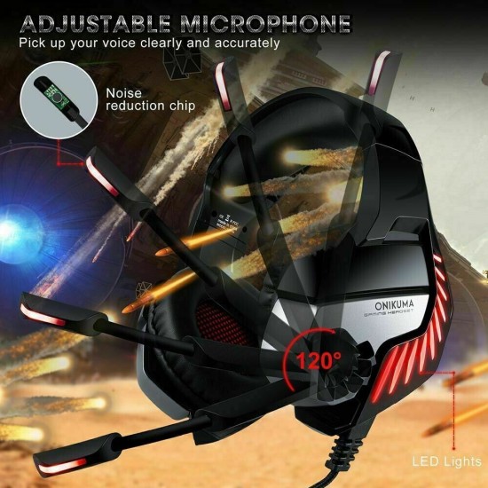 Onikuma Gaming Headphone Headset For K5 Pro LED Light Noise Cancellation Red